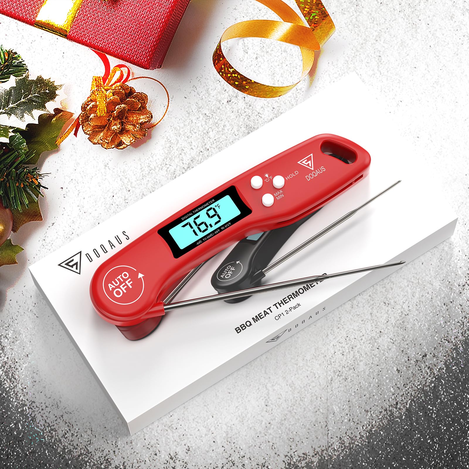 Doqaus Digital Meat Thermometer, 2 Pack Instant Read Food Thermometer For Cooking, Kitchen Probe With Backlit & Reversible Displ